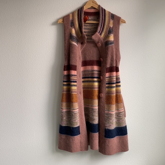 Missoni Sleeveless Striped Dusty Pink Wool Cardigan - Picture 14 of 14